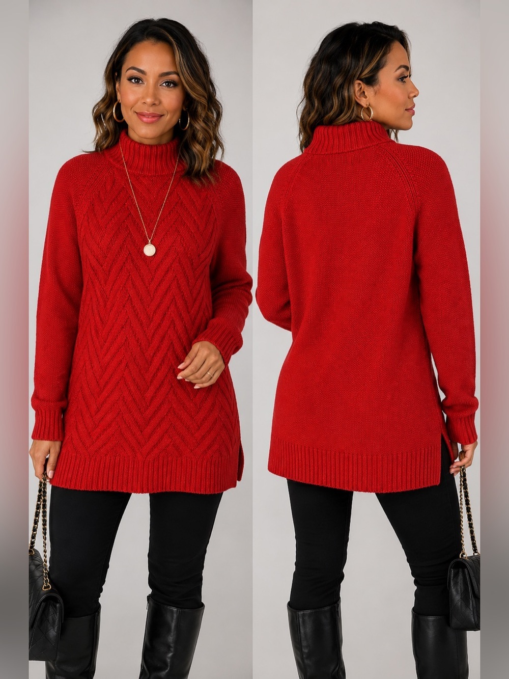 Chaps Red Textured Mock Neck Sweater Women’s Size PL Cotton Blend